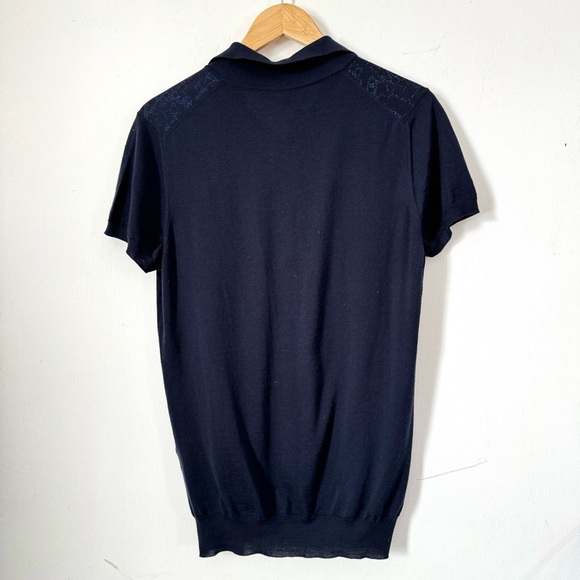 Roberto Cavalli Polo Shirt 100% Wool Knit Navy Blue Snake Print Mens Medium - Picture 9 of 13